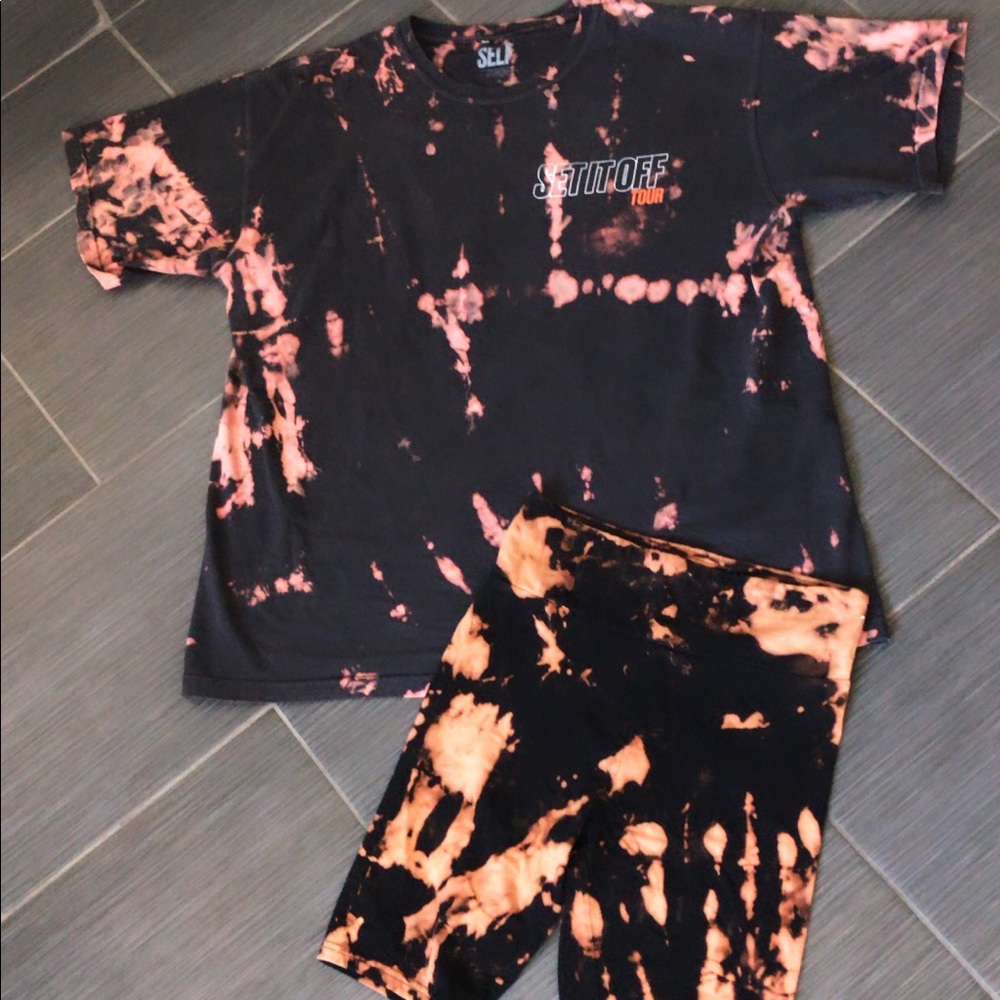 Tie dye set black biker shorts  reverse tie dye